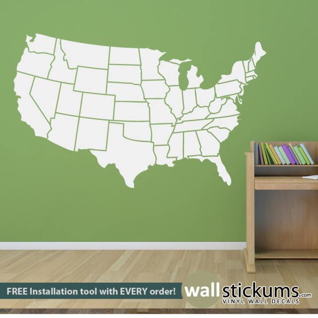 Usa Map Wall Decal - States Outline, Educational Vinyl Sticker - image 1