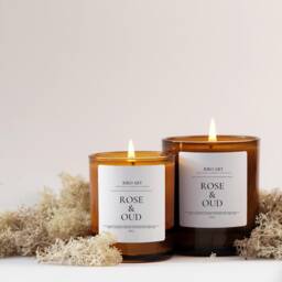 Rose & Oud 20Cl/30Cl Amber Refillable Glass Jars Perfect Gift Candle For Her Birthday Personalised Gifts - thumbnail 1