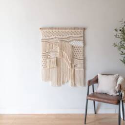 Macrame Wall Hanging Boho Decor Fiber Art Abstract Long Tapestry For Stairwell Decoration - thumbnail 1