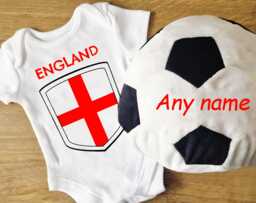 Personalised Embroidered England St George's Flag Soft Toy Football & Babygrow/Romper Tshirt Set - thumbnail 1