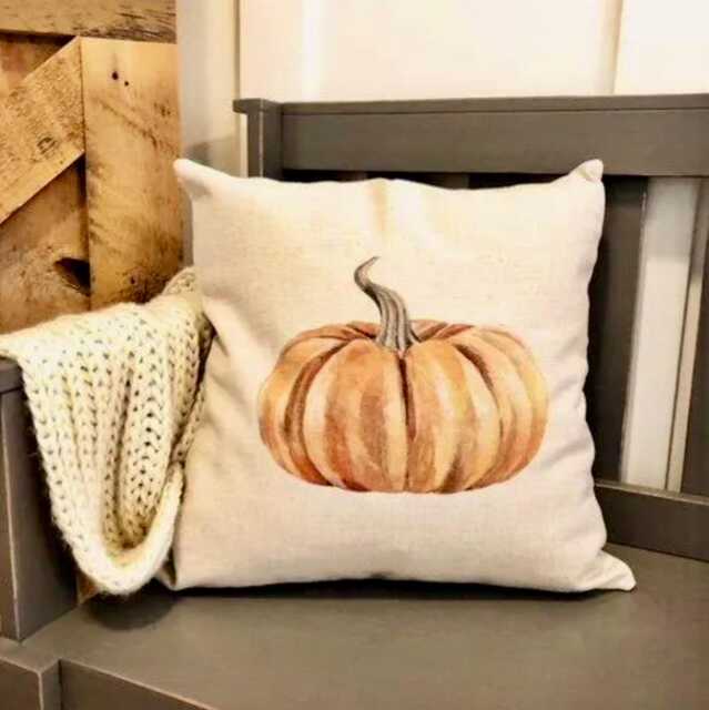 Watercolor Pumpkin Pillow Cover Linen Fall Farmhouse Decor - image 1