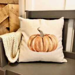 Watercolor Pumpkin Pillow Cover Linen Fall Farmhouse Decor - thumbnail 1