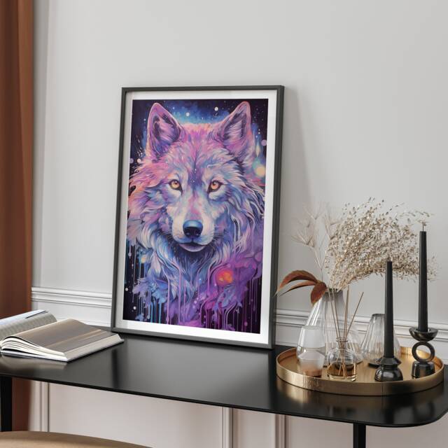 Monochrome Wolf Illustration Art Print Black White Animal Home Decor Rustic Woodland Wall Gift - image 1