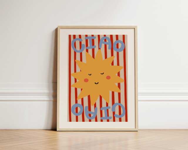 Ciao Sun Print, Toddler Room Red Stripes, Illustration Wall Art, Nursery Eclectic Nursery, Kids Room, Play Unframed - image 1