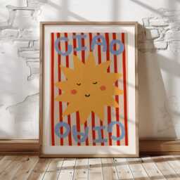 Ciao Sun Print, Toddler Room Red Stripes, Illustration Wall Art, Nursery Eclectic Nursery, Kids Room, Play Unframed - thumbnail 3