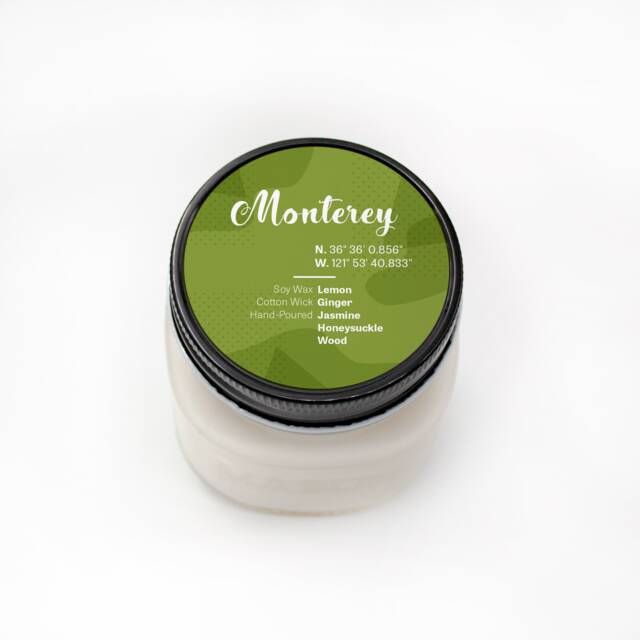 Monterey California Soy Wax Candle, Custom Mason Jar Coastal Scented Honeysuckle Jasmine, Ocean Inspired - image 1