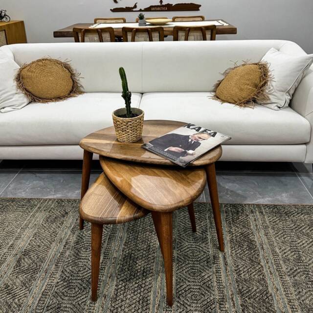 Walnut Nesting Coffee Table Set Mid Century Modern Pebble Tables For Living Room - image 1