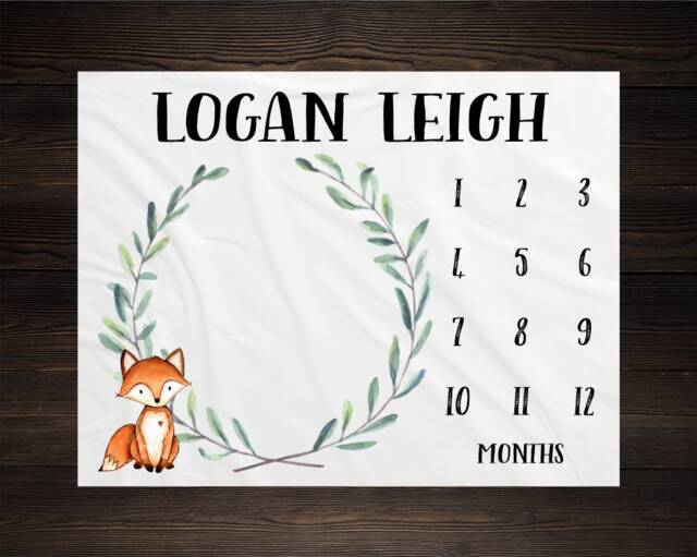 Woodland Milestone Blanket Monthly Growth Tracker Soft Fleece Fox Baby Shower Gift Newborn Watch Me Grow Boy - image 1