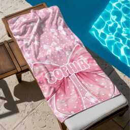 Personalized Bow Beach Towel With Name, Oversized Custom Monogram Pool Towel, Signature For Kids, Vacation Gift Tropical