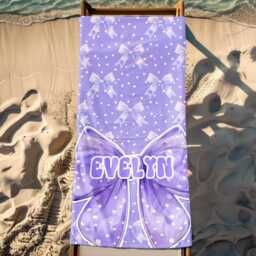 Personalized Bow Beach Towel With Name, Oversized Custom Monogram Pool Towel, Signature For Kids, Vacation Gift Tropical - thumbnail 2