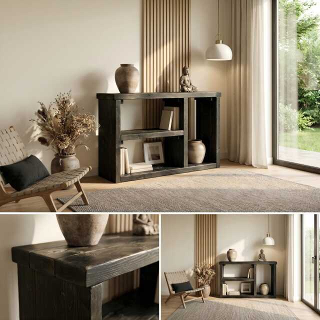 Ivara Black Wooden Bookshelf/storage Shelf Living Room Shoe Rustic Solid Wood Book Ebony - image 1