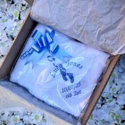 Personalised Baby Shawl Blanket New Shower Birth Announcement Gift Wrapped Boxed Embroidered Newborn - thumbnail 2