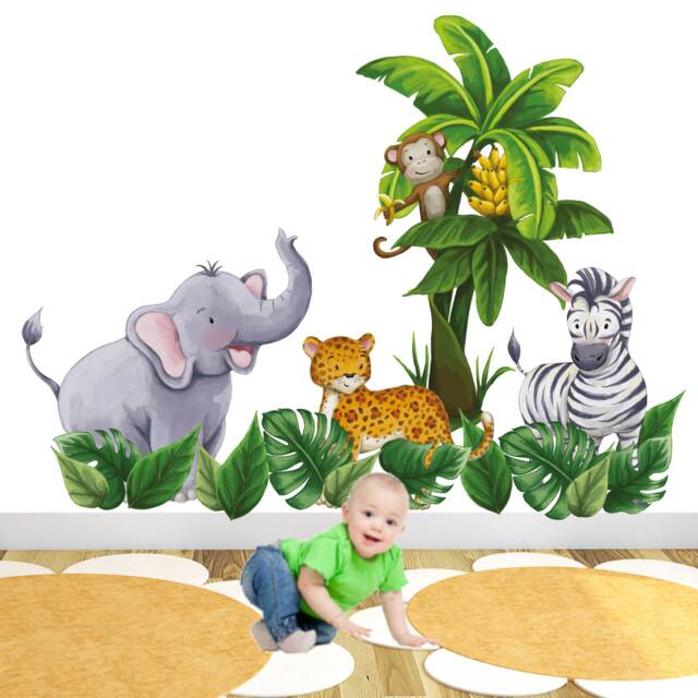 Watercolor Safari Nursery Wall Stickers Jungle Animals & Foliage - image 1