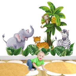 Watercolor Safari Nursery Wall Stickers Jungle Animals & Foliage