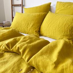 Chartreuse Linen Duvet Cover, Lightweight Flax Bedding, Organic Home Decor, Sustainable Bed - thumbnail 2