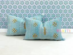 Yakiti-Turquoise Square Moroccan Pillows , Aka Cactus Silk Pillow, Decorative Pillows, Sabra Pillows, Moroccan Decor Designer Cactus - thumbnail 1