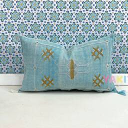 Yakiti-Turquoise Square Moroccan Pillows , Aka Cactus Silk Pillow, Decorative Pillows, Sabra Pillows, Moroccan Decor Designer Cactus - thumbnail 3