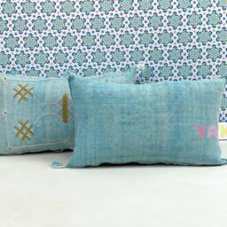 Yakiti-Turquoise Square Moroccan Pillows , Aka Cactus Silk Pillow, Decorative Pillows, Sabra Pillows, Moroccan Decor Designer Cactus - thumbnail 2
