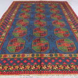 6'4x9'8 Ft Handmade Blue Rug, Afghan Ersari Tribal Veg Dyes Wool Area High Pile Soft Carpet, Oriental Turkmen Living Room Rug - thumbnail 2