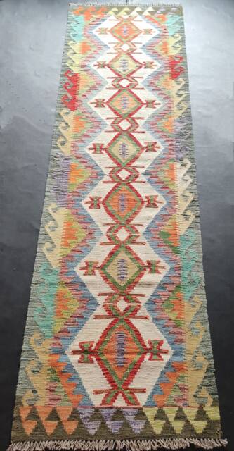 Runner Rug Tribal, Handmade Artisan Afghan Turkish Aztec Sheep Wool Kilim 294x84 cm - image 1