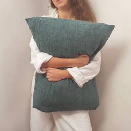 Green Pillowcase - Envelope Closure Natural Organic Softened Linen Various Sizes Customized - thumbnail 3