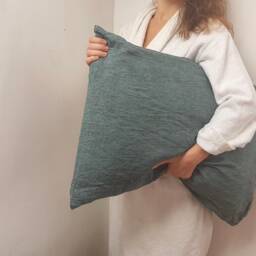 Green Pillowcase - Envelope Closure Natural Organic Softened Linen Various Sizes Customized - thumbnail 2