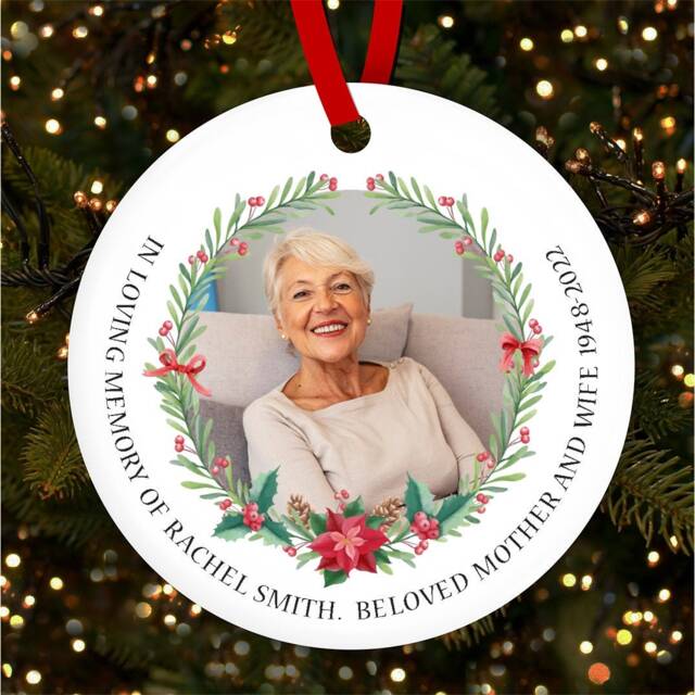 Memorial Photo Wreath Flower Personalised Christmas Tree Ornament Decoration