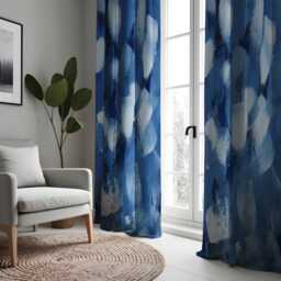 Abstract Blue Brushstroke Curtains, Modern Art Paint Effect Window Drapes, Custom Size Curtain Panels, Living Room Bedroom Decor - thumbnail 3