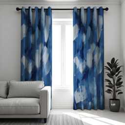 Abstract Blue Brushstroke Curtains, Modern Art Paint Effect Window Drapes, Custom Size Curtain Panels, Living Room Bedroom Decor - thumbnail 2