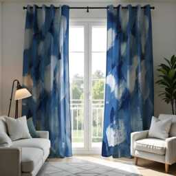 Abstract Blue Brushstroke Curtains, Modern Art Paint Effect Window Drapes, Custom Size Curtain Panels, Living Room Bedroom Decor - thumbnail 1