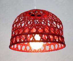 Red Handwoven Bamboo Pendant Light, Hat-Shaped Ceiling Lights, Lighting Fixture, Width 13.4