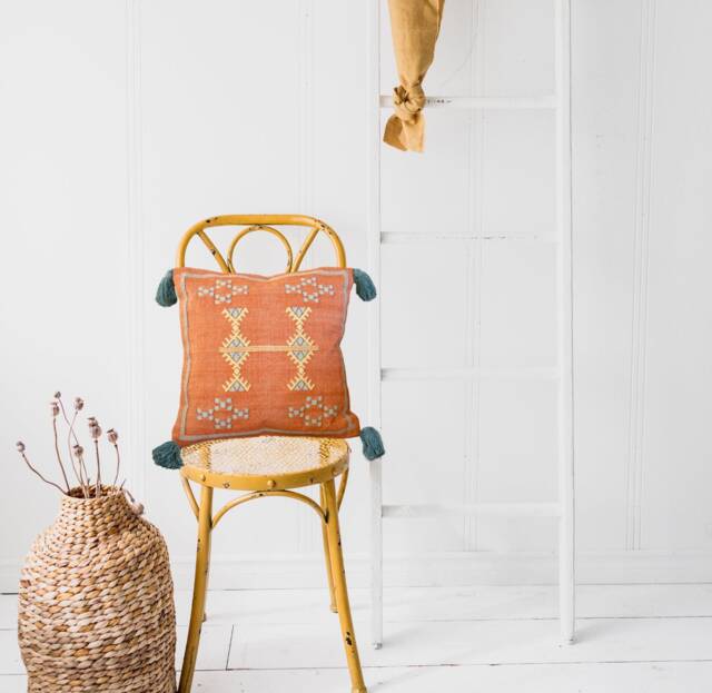 Moroccan Cactus Cushion Cover With Grey Tassels 18x18 ~ Burnt Orange Rust Pillow Handwoven Cotton Decorative Australia 45cm - image 1