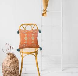 Moroccan Cactus Cushion Cover With Grey Tassels 18x18 ~ Burnt Orange Rust Pillow Handwoven Cotton Decorative Australia 45cm - thumbnail 1