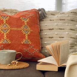 Moroccan Cactus Cushion Cover With Grey Tassels 18x18 ~ Burnt Orange Rust Pillow Handwoven Cotton Decorative Australia 45cm - thumbnail 3