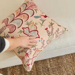 Botanical Velvet Pillow Cover, French Country Floral Chenille Cushion - thumbnail 3