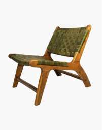 New Special Price Sage Green Luxury Leather & Walnut Wood Woven Lounge Chair, Accent Handmade Armchair, Woven Leather - thumbnail 1