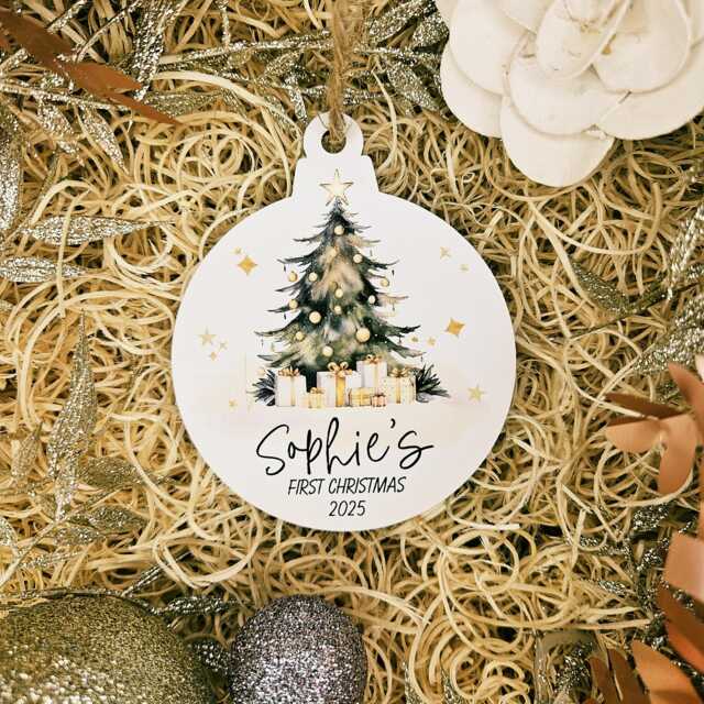 Babys 1st Christmas Ornament - Wooden Xmas Bauble 2025 Baby Name Keepsake Tree Gift Tag - image 1
