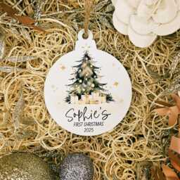 Babys 1st Christmas Ornament - Wooden Xmas Bauble 2025 Baby Name Keepsake Tree Gift Tag - thumbnail 1