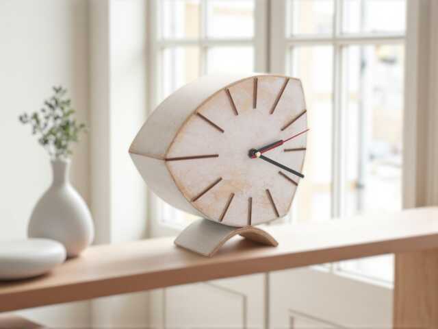 Handmade White Fuma Wood Desk Clock, 70S Retro Vintage Mantel Clock Gift - image 1