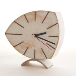 Handmade White Fuma Wood Desk Clock, 70S Retro Vintage Mantel Clock Gift - thumbnail 3