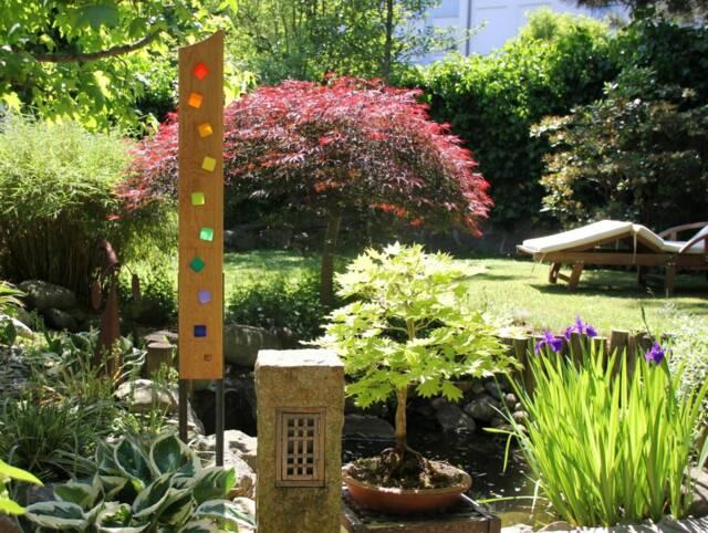 Garden Sculpture Made Of Wood & Glass. A Unique, Handmade, Weatherproof Garden Decoration - image 1