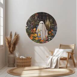 Botanical Ghost in Greenhouse Wall Sticker, Garden House Peel & Stick, Vintage Gothic Decal, Halloween Art - thumbnail 1