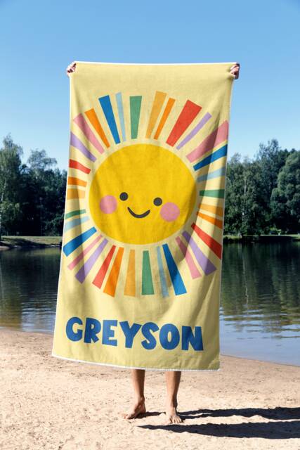 Personalized Rainbow Sun Beach Towel, Custom Colourful Towel For Kids - image 1