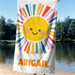 Personalized Rainbow Sun Beach Towel, Custom Colourful Towel For Kids - thumbnail 2
