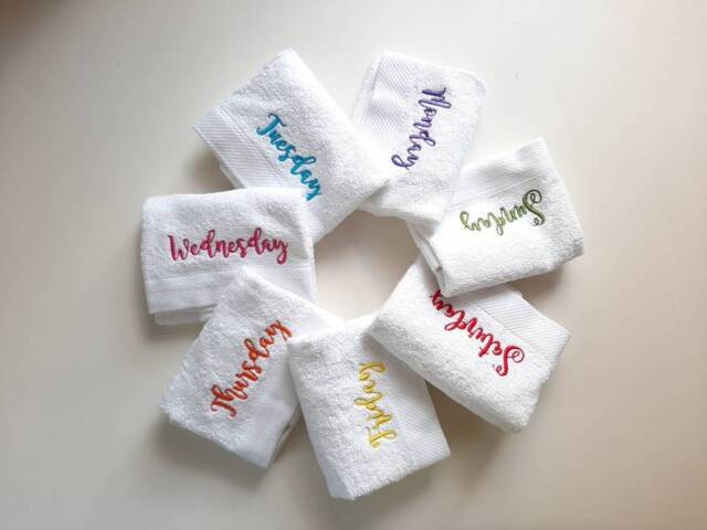 Embroidered Days Of The Week Towels 100% Cotton Hand Towel Set - image 1