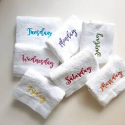 Embroidered Days Of The Week Towels 100% Cotton Hand Towel Set - thumbnail 3
