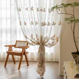 Maple Leaf Embroidered Sheer Curtain Custom Voile Net Curtains - thumbnail 2