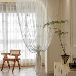 Maple Leaf Embroidered Sheer Curtain Custom Voile Net Curtains - thumbnail 4