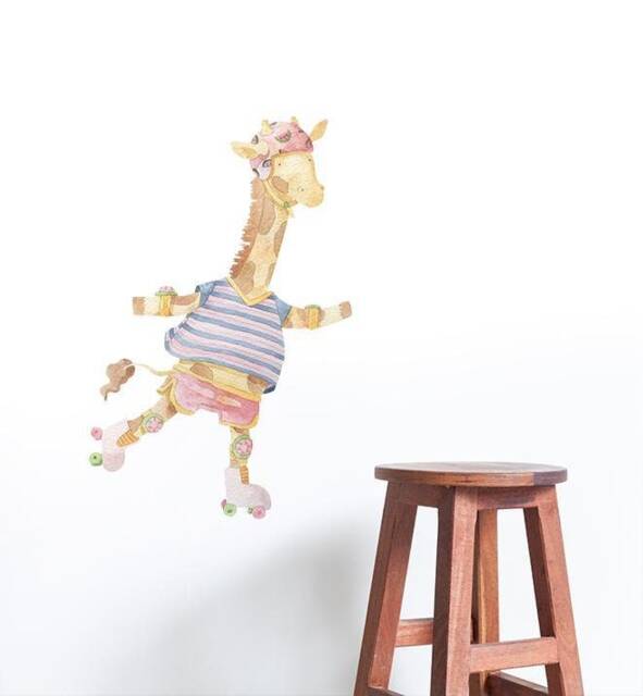 Ellie The Rollerskating Giraffe Wall Sticker Decal - Kids Stickers, Animals Childrens Decals, Room, Girl, Boy