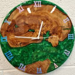 Resin & Wood Wall Clocks, Live Edge Olive Wood Epoxy & Clock - thumbnail 2